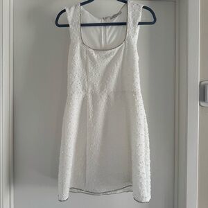 Francesca's Collections White Textured Dress with Silver Accents